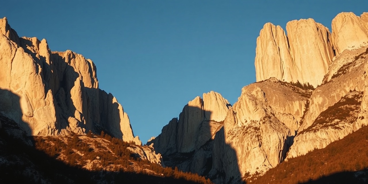 Dolomite rock faces lit by warm late-afternoon sun
